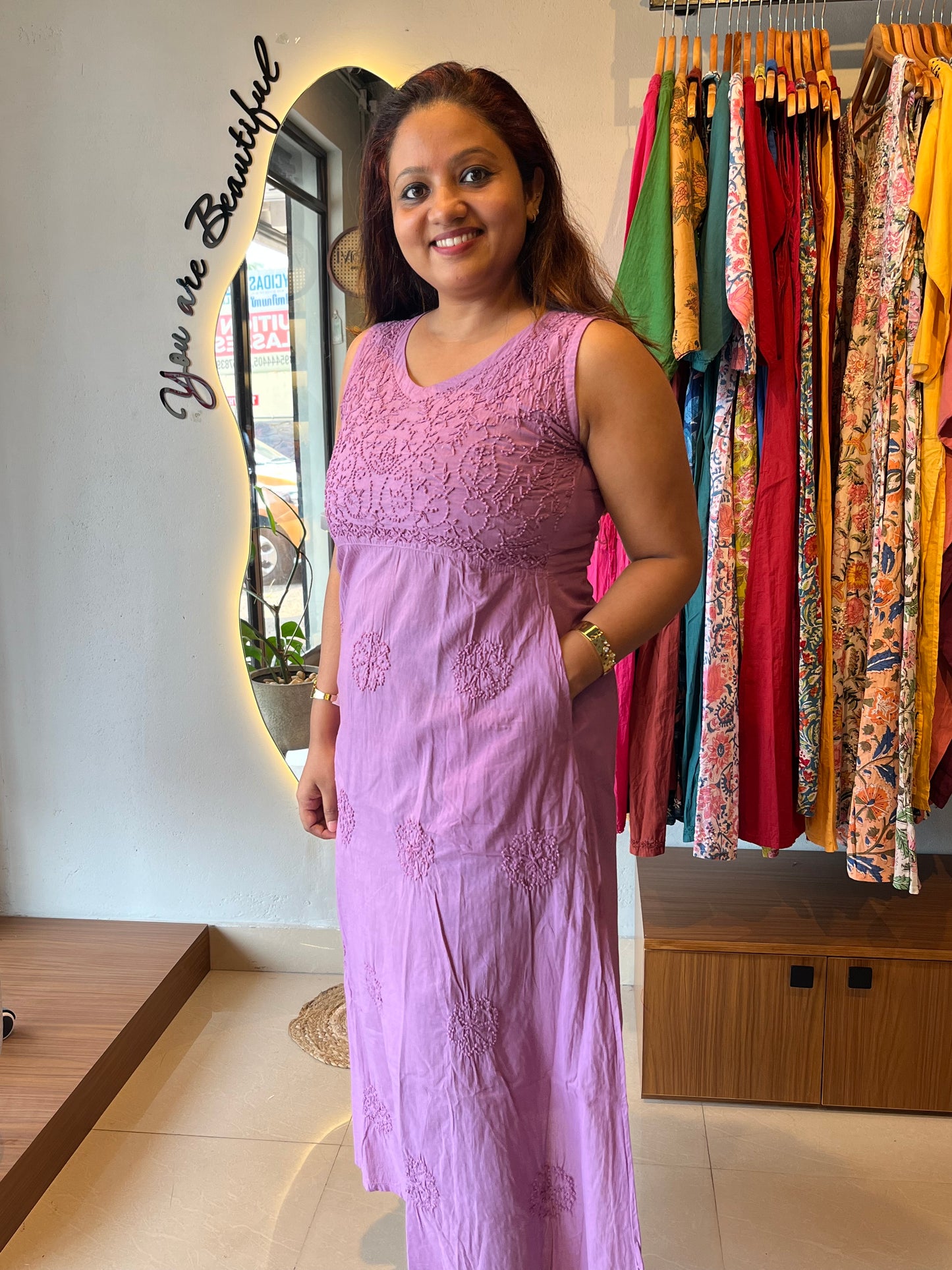 Sleeveless A-line Dress - Pale lavender
