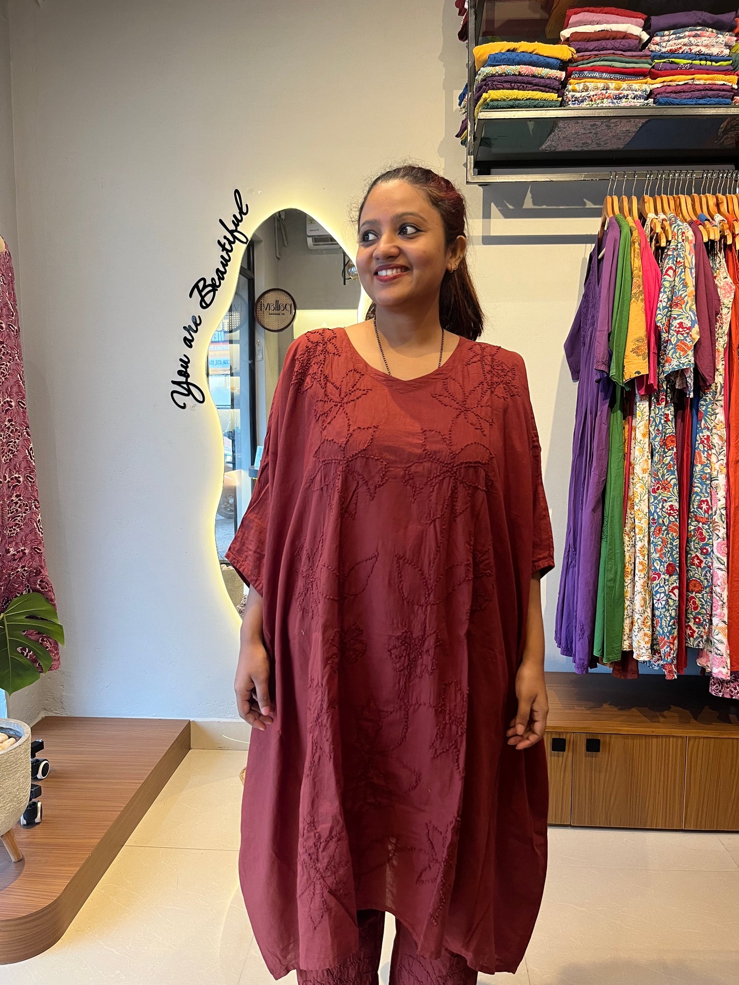 Kaftan top and pant - Cinnamon brown