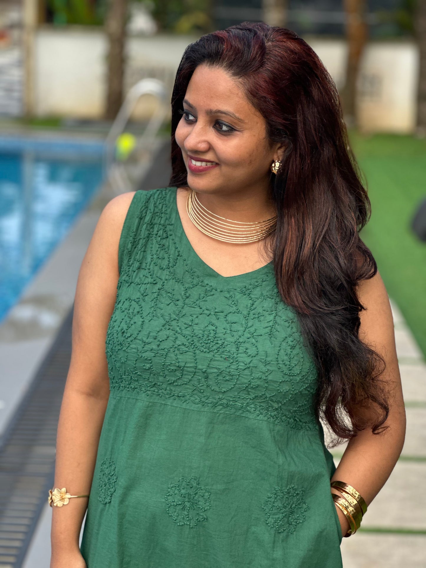 Sleeveless A-LINE Dress PRE-ORDER - Bottle green