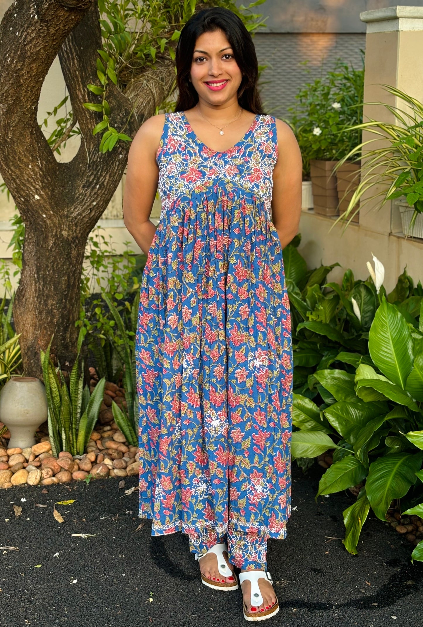 Sleeveless Aliya cut dress (with work on front and back) and pant PRE-ORDER - Nia