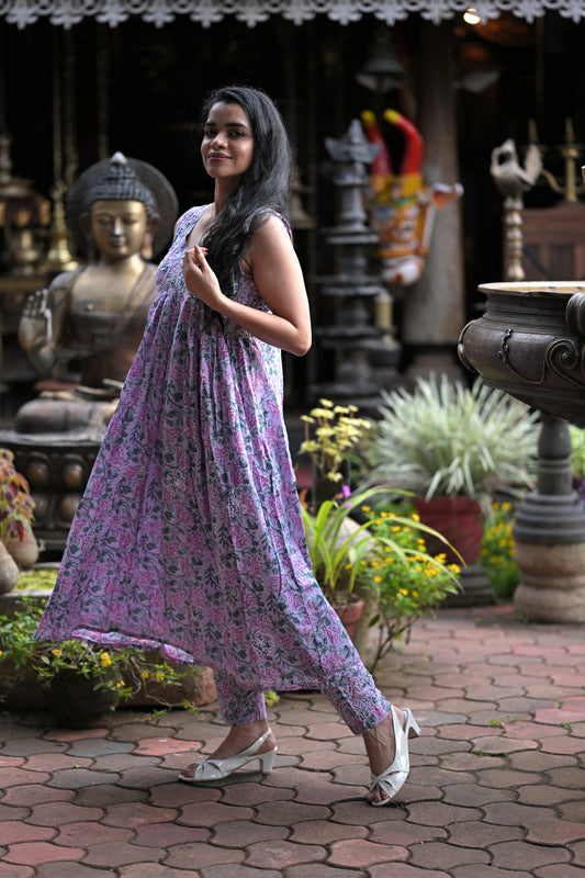 Sleeveless Aliya cut dress (with work on front and back) and pant PRE-ORDER - Lavender Smera