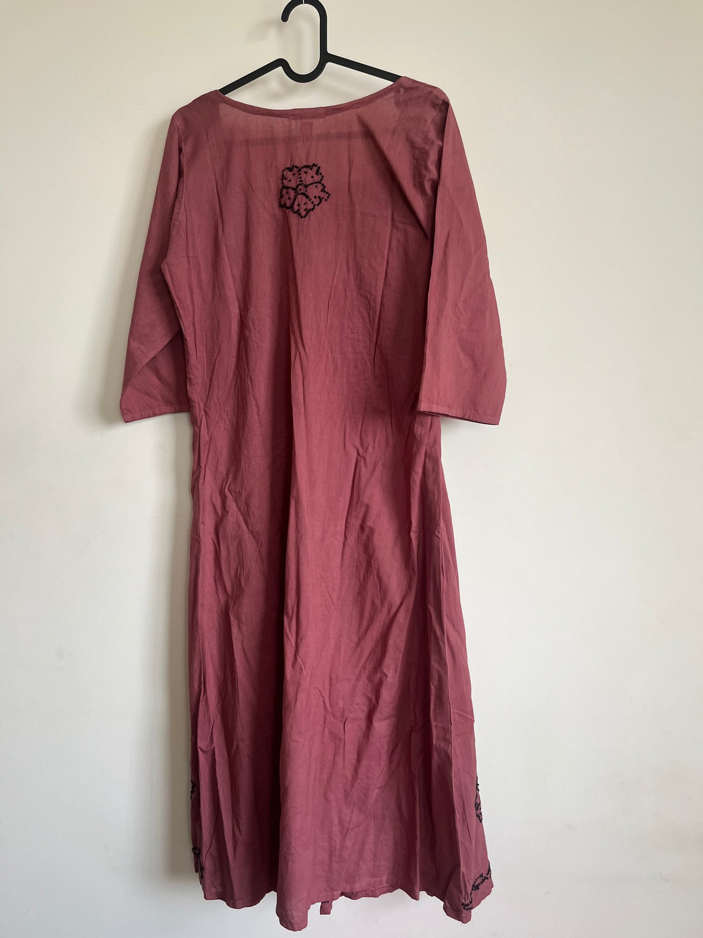 Pleated dress -Black knots on Dark Chikku