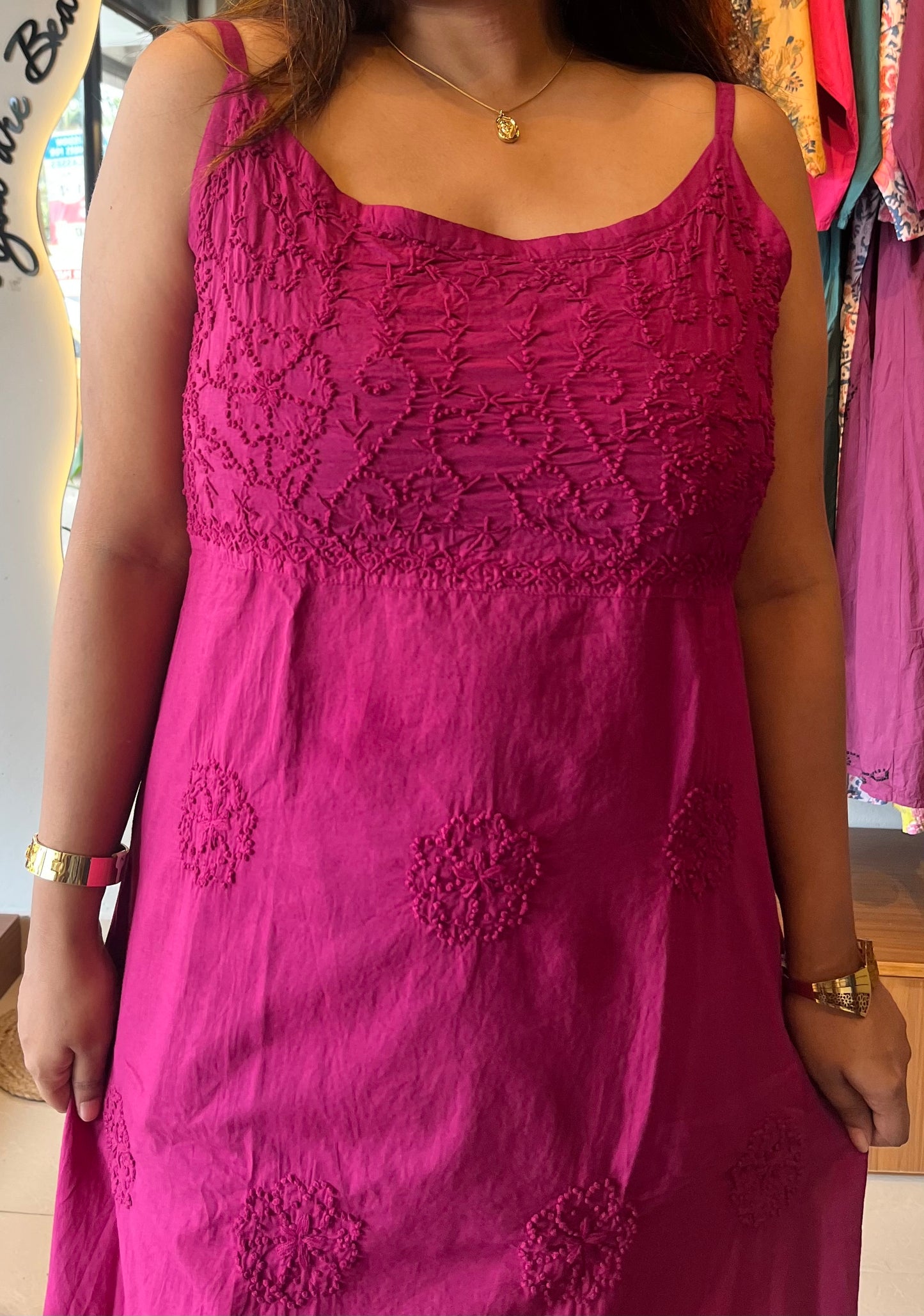 Sleeveless A-line Dress - Hot pink