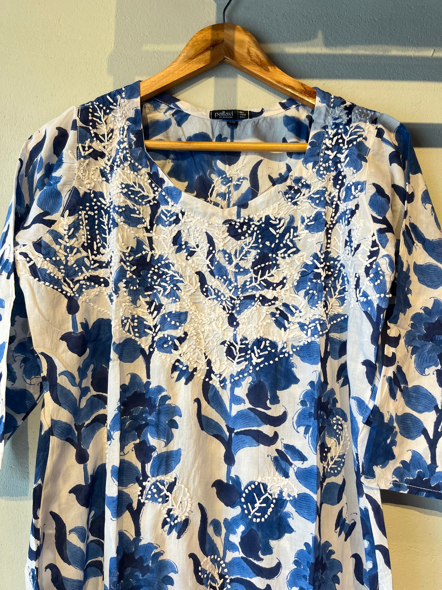Straight Kurti - Floral Blue