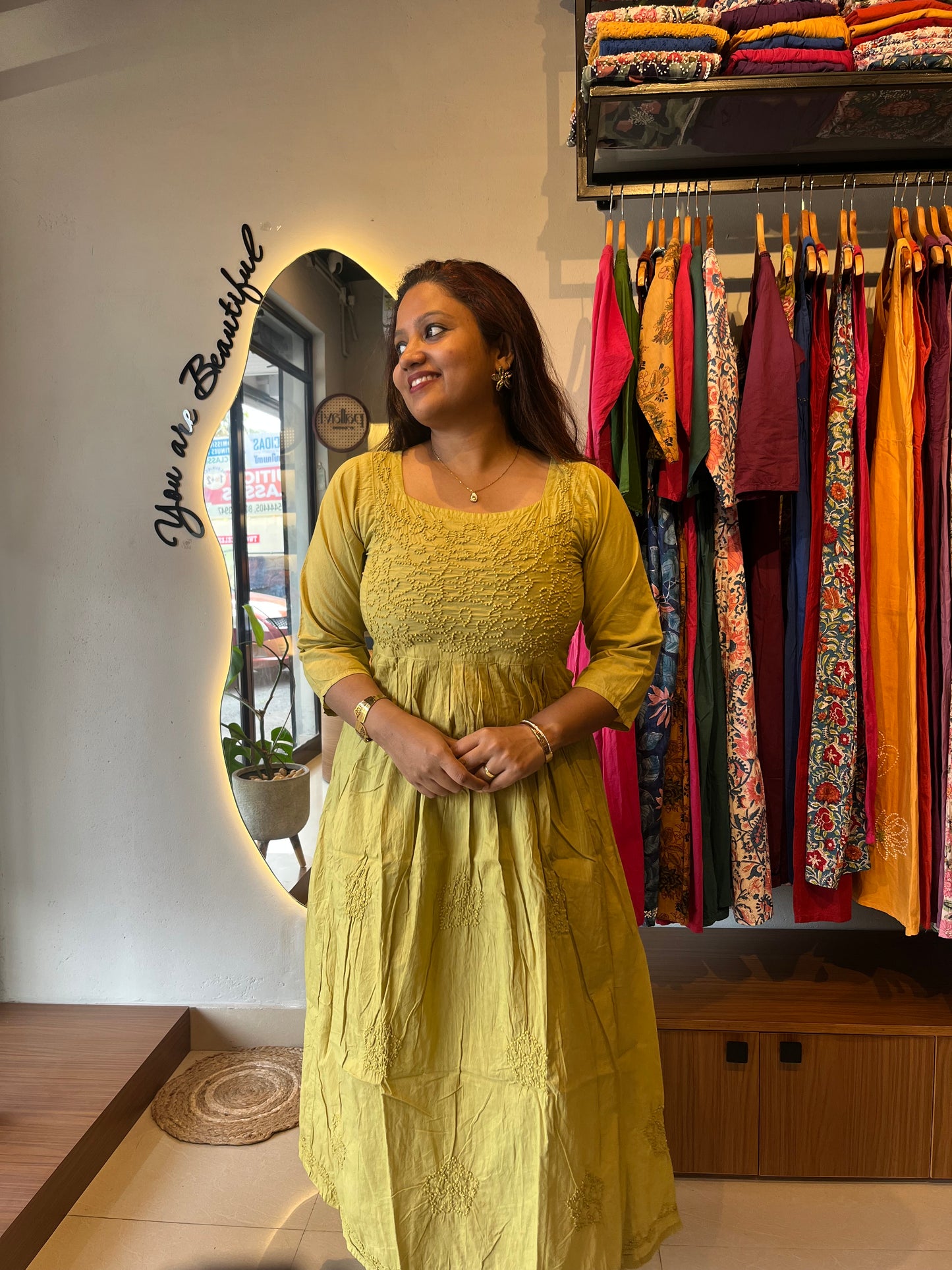 Pleated dress - Lime Yellow