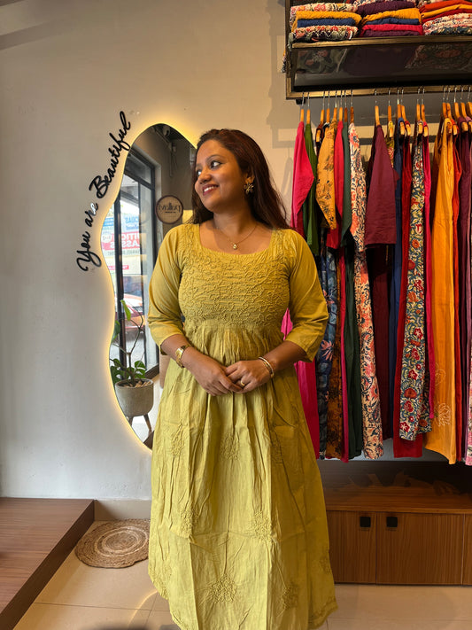Pleated dress - Lime Yellow