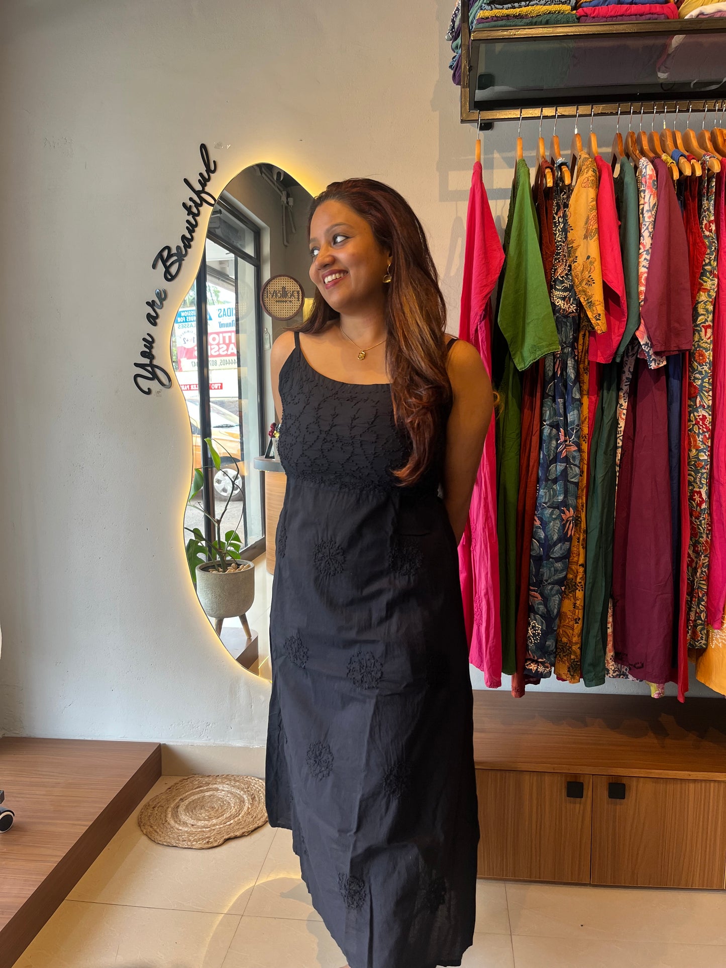 Sleeveless A-line Dress - Black
