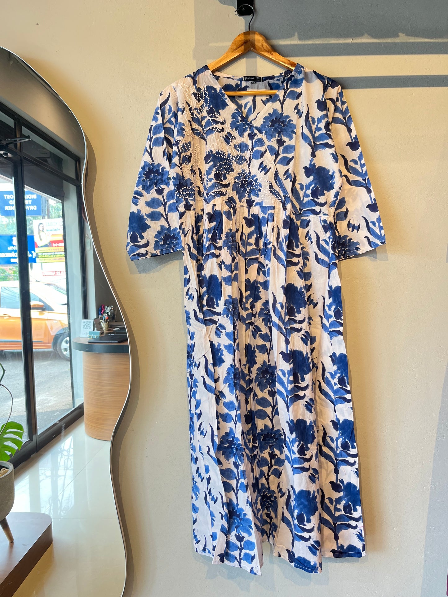 Pleated Angrakha dress - Floral Blue