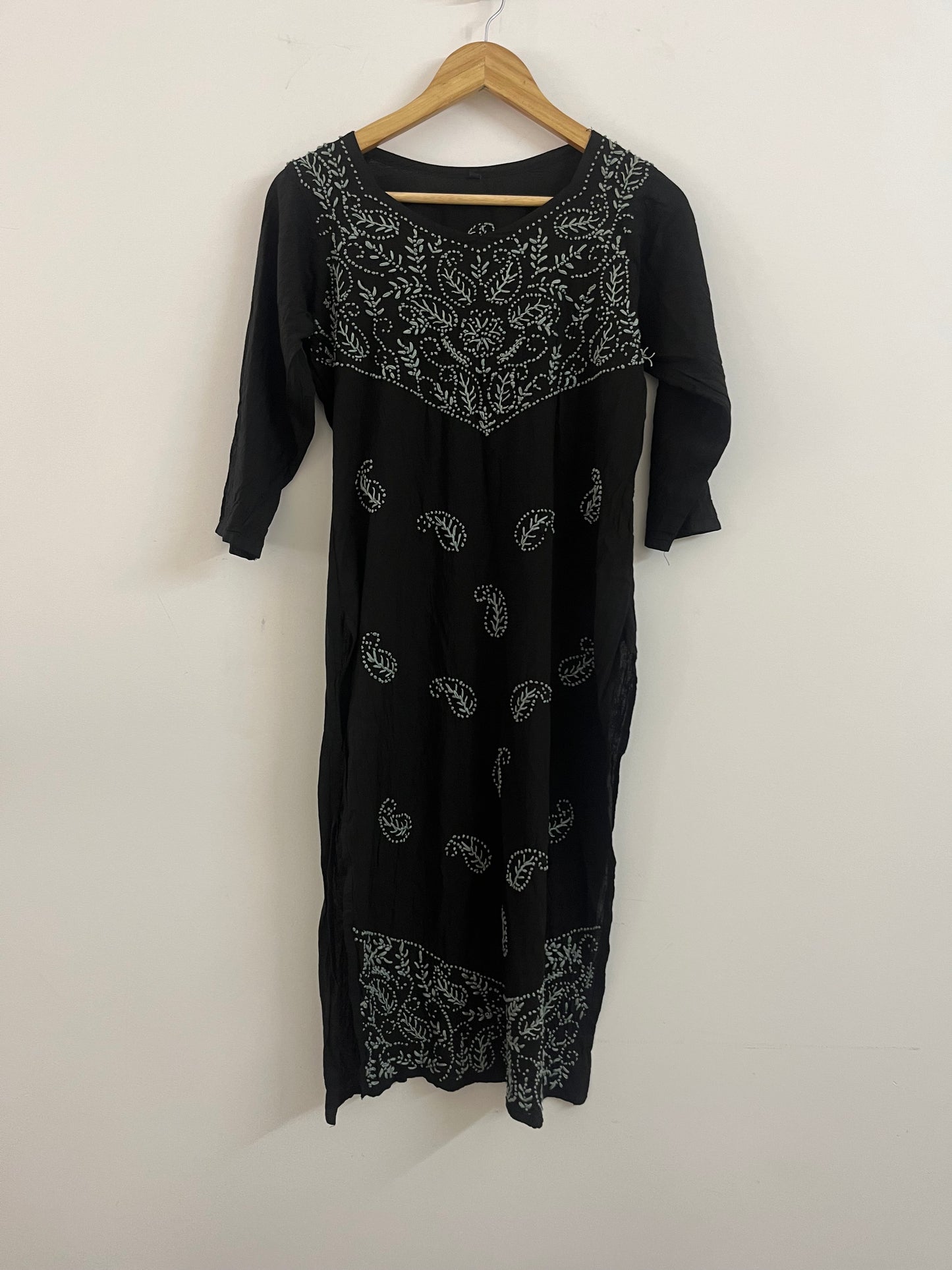 Straight Kurti and Pant PRE-ORDER (co-ord set) - Black with grey knots work