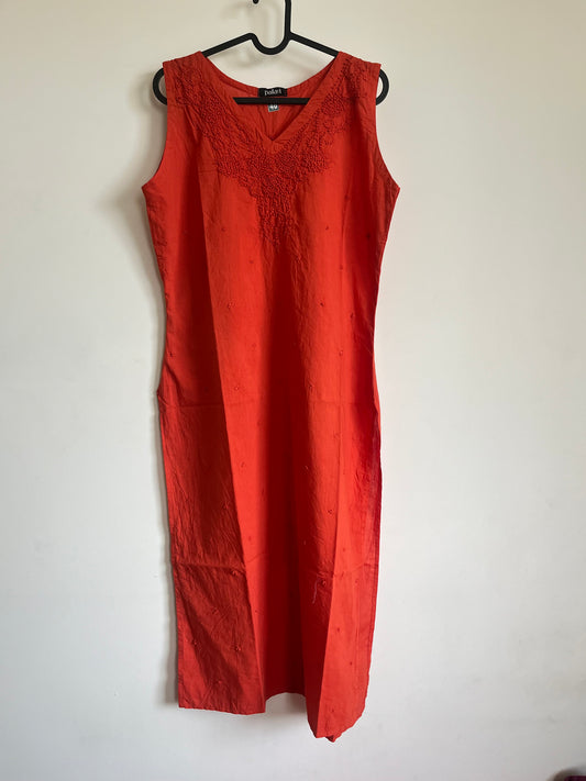 Straight Kurti and pant (Sleeveless) - Dark Rust Orange
