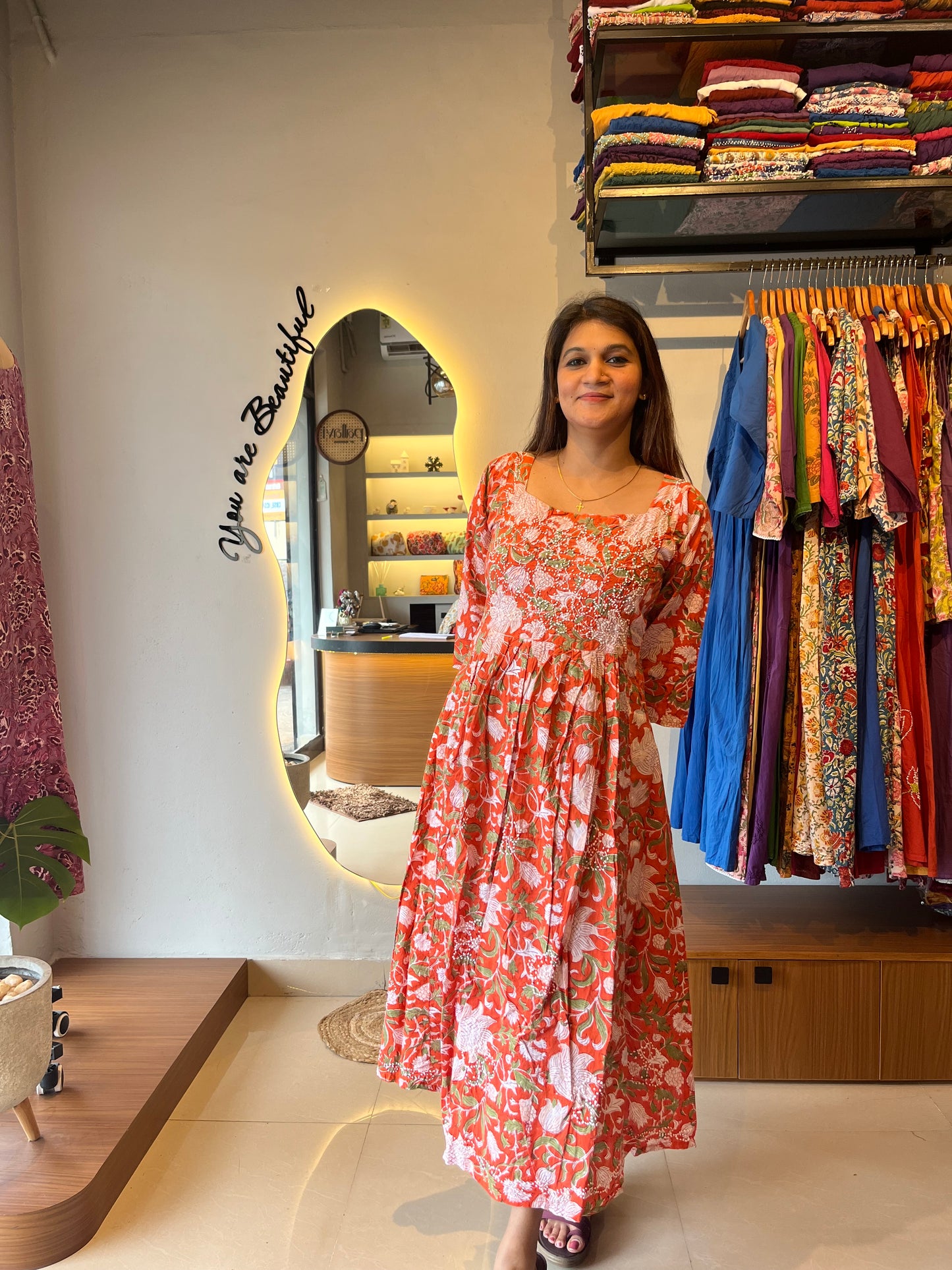 Pleated Dress - Floral Orange