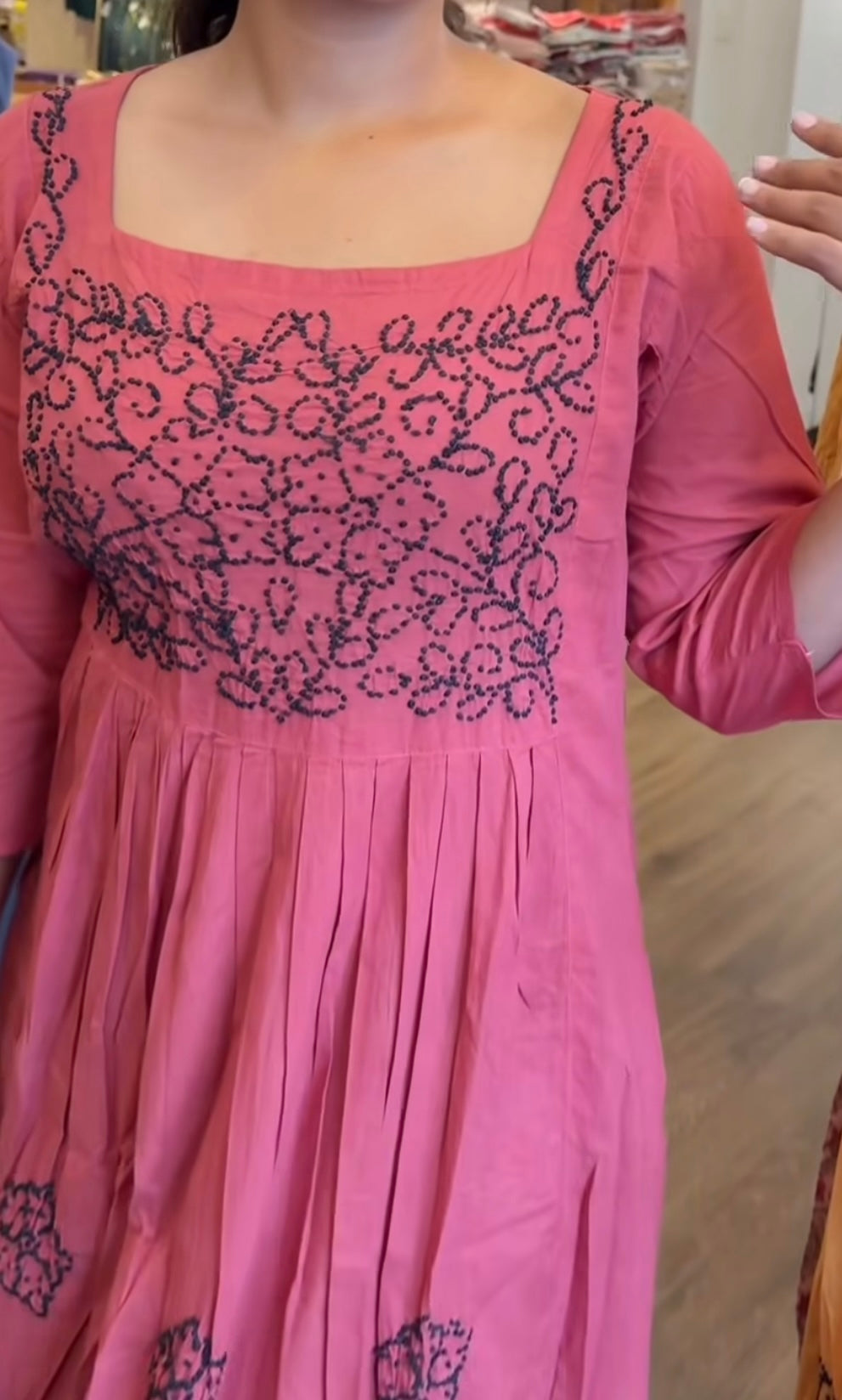 Pleated dress  PRE-ORDER -Black knots on Pastel Red