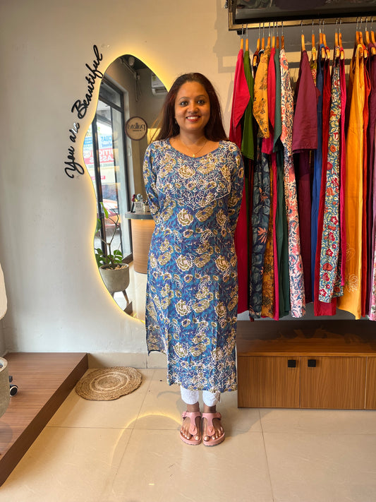 Straight Kurti PRE-ORDER - Floral Blue Green