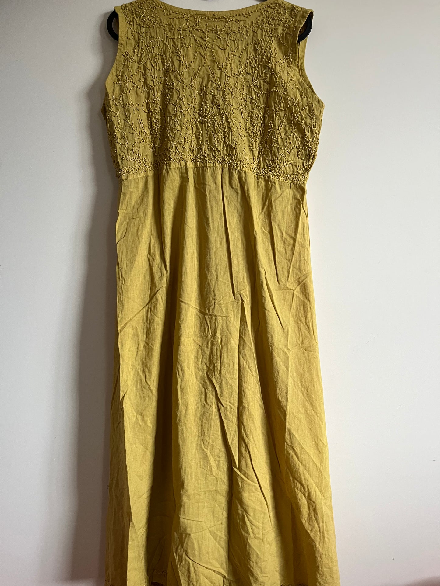 Sleeveless Aliya cut dress -Lime Yellow (with work on front and back)