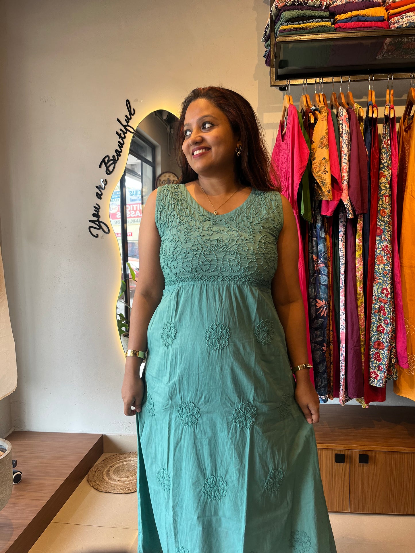 Sleeveless A-line Dress - Teal