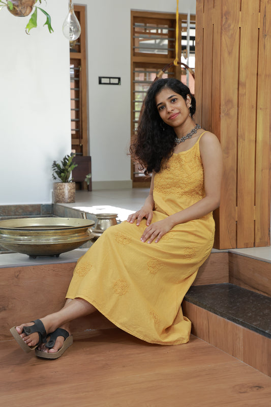 Sleeveless A-line Dress - Mustard Yellow