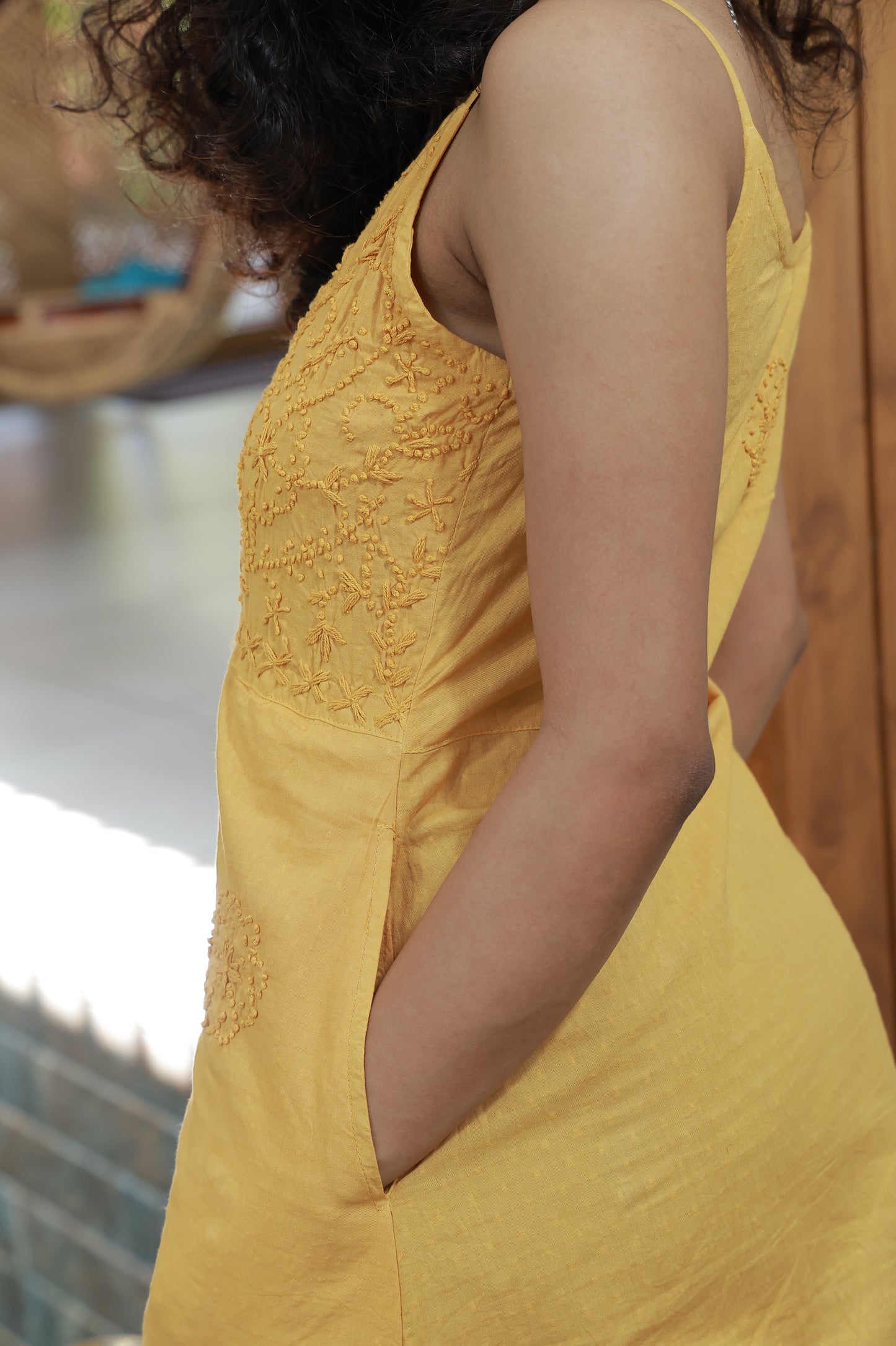 Sleeveless A-line Dress - Mustard Yellow