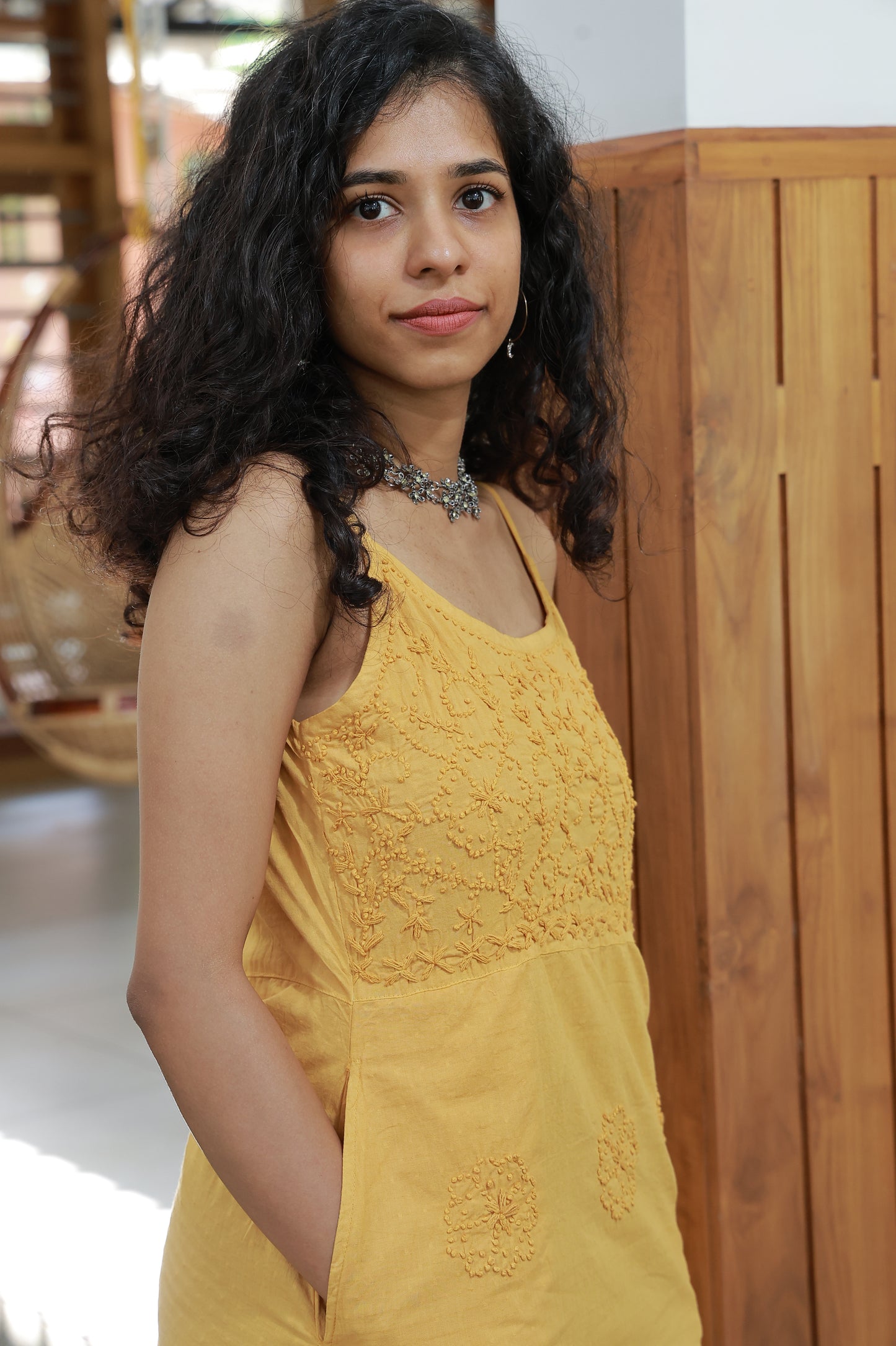 Sleeveless A-line Dress - Mustard Yellow