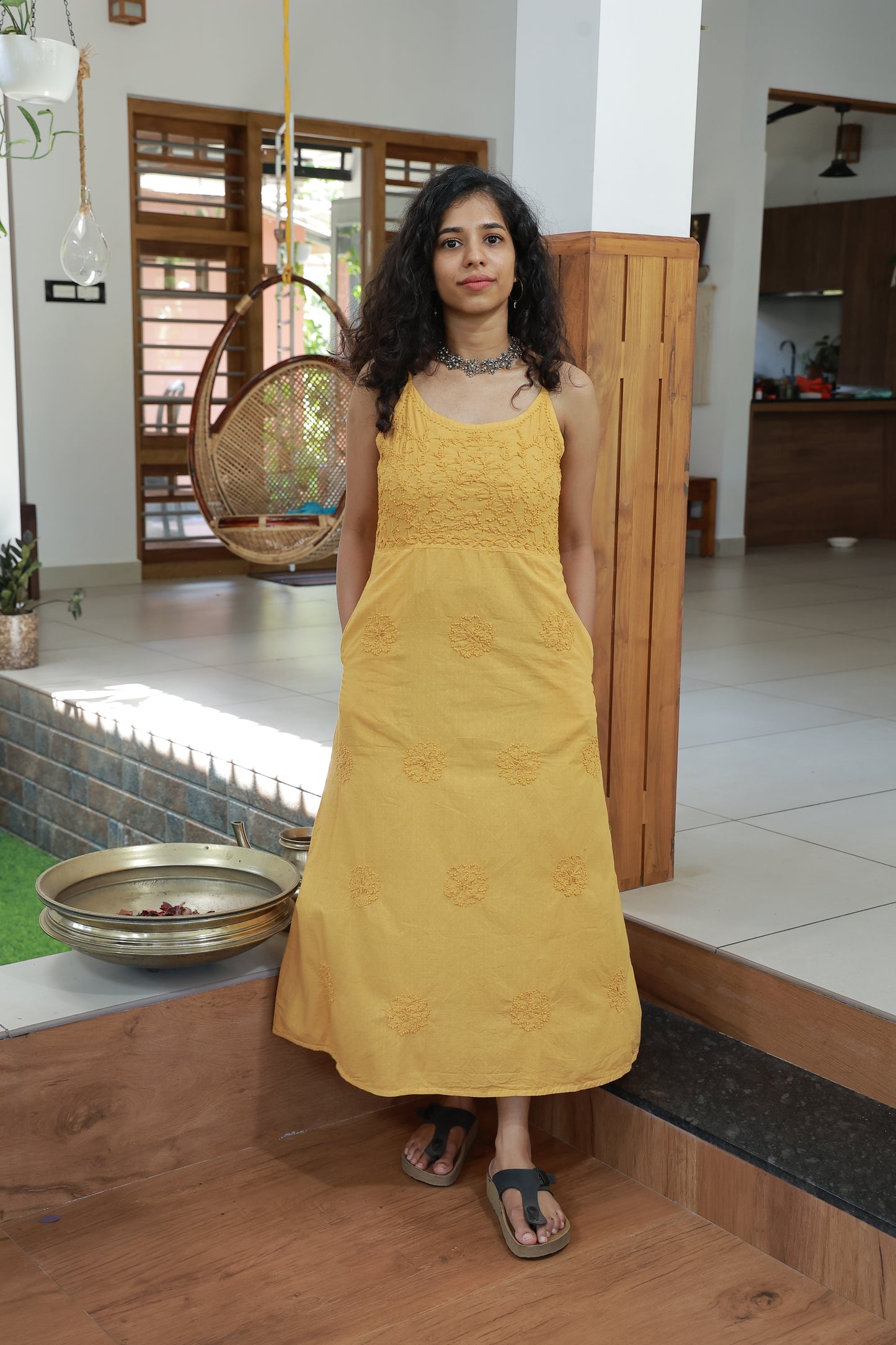 Sleeveless A-line Dress - Mustard Yellow