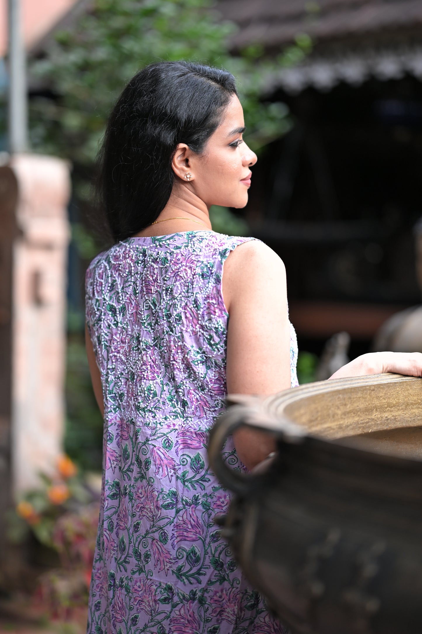 Sleeveless Aliya cut dress (with work on front and back) PRE-ORDER - Lavender Smera