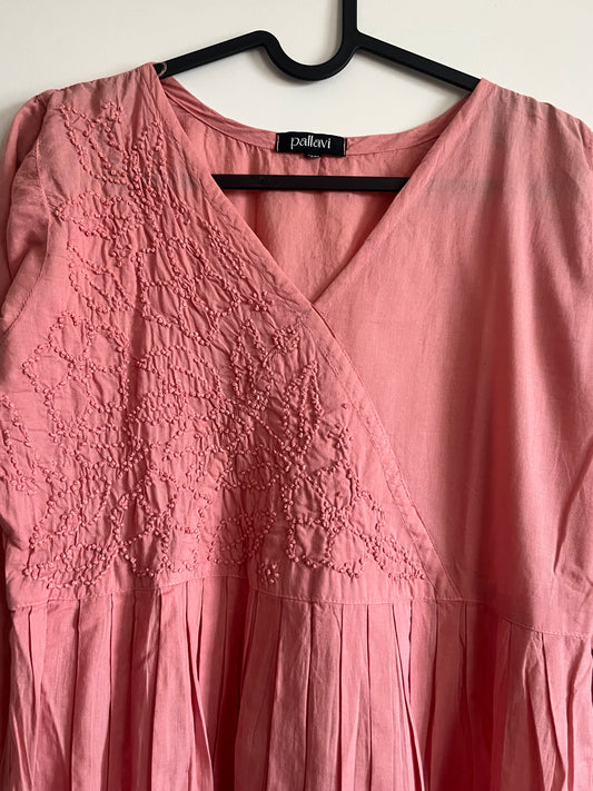 Pleated Angrakha dress - Nude Pink