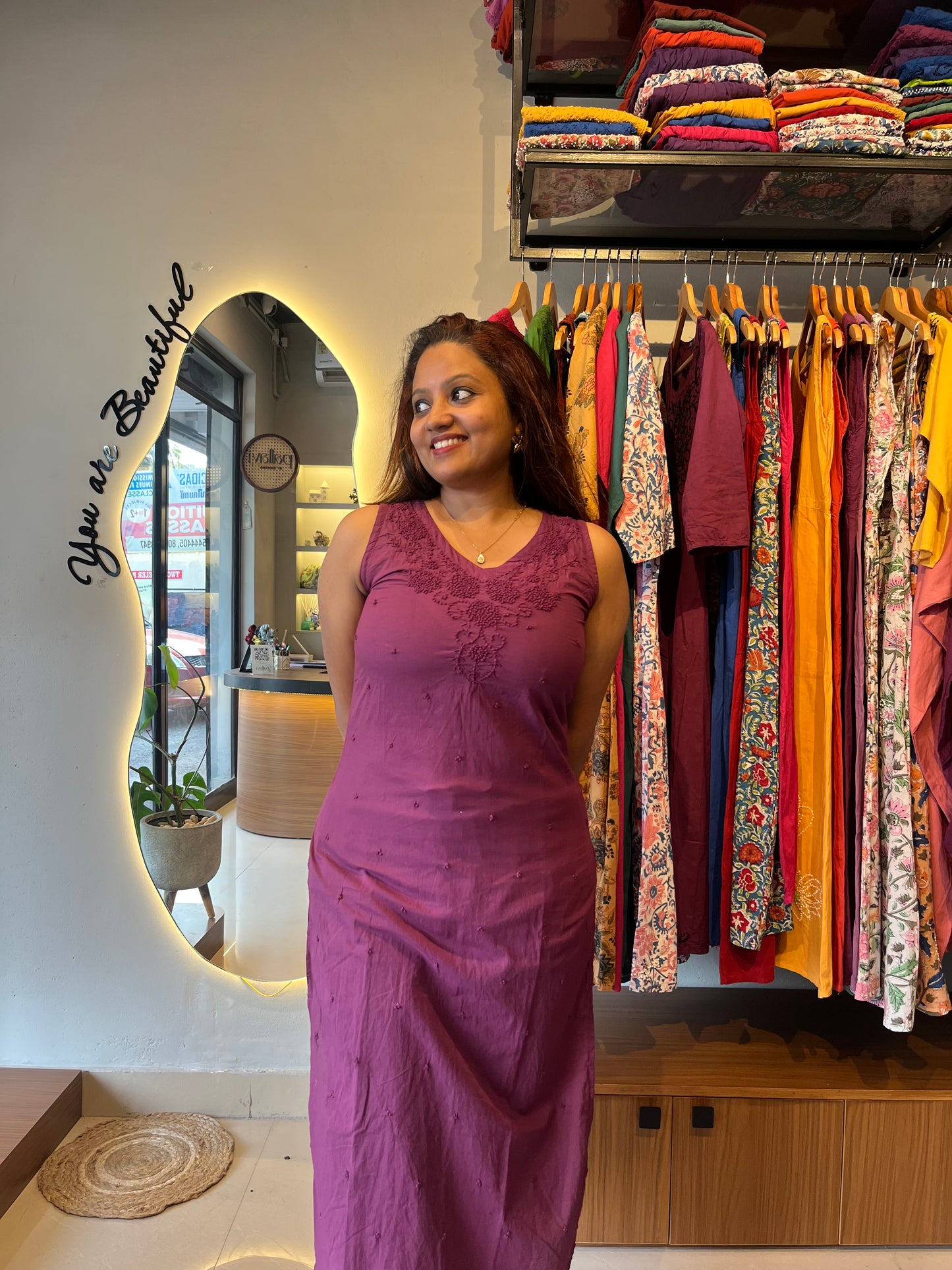 Sleeveless Straight Kurti and pant - Wine
