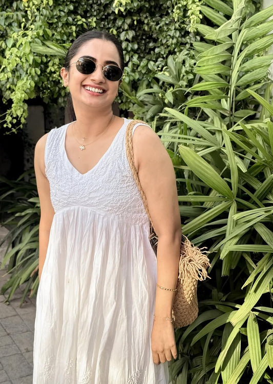 Sleeveless Aliya Cut Dress PRE-ORDER - White (with work on front and back)