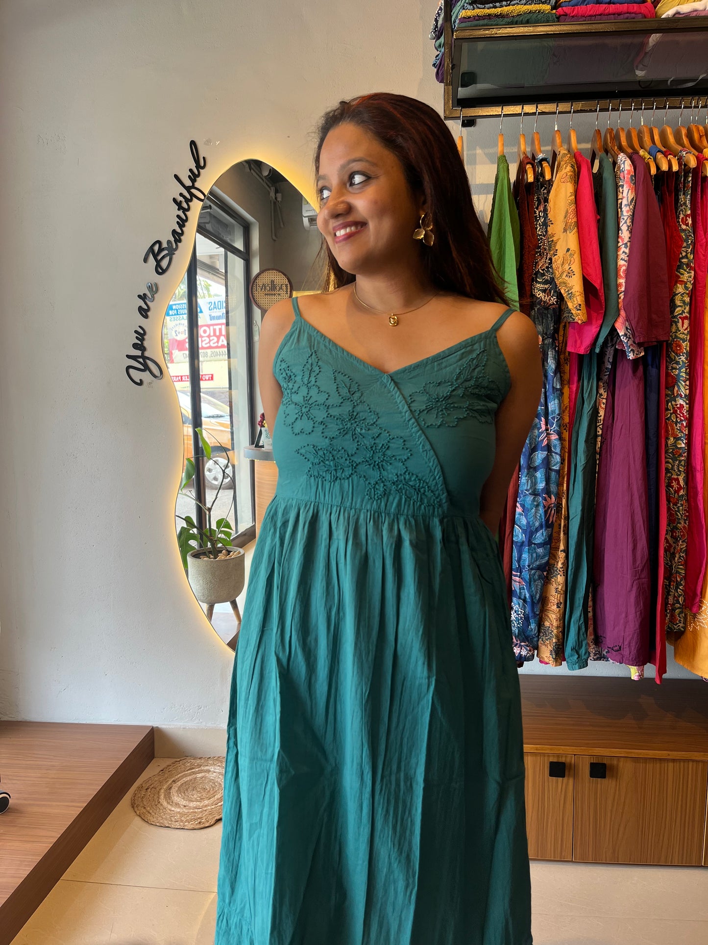 Garden whispers  Dress - Peacock green