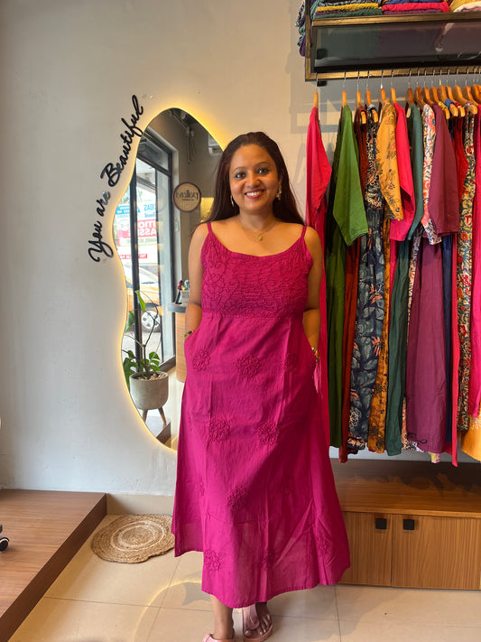 Sleeveless A-line Dress - Hot pink