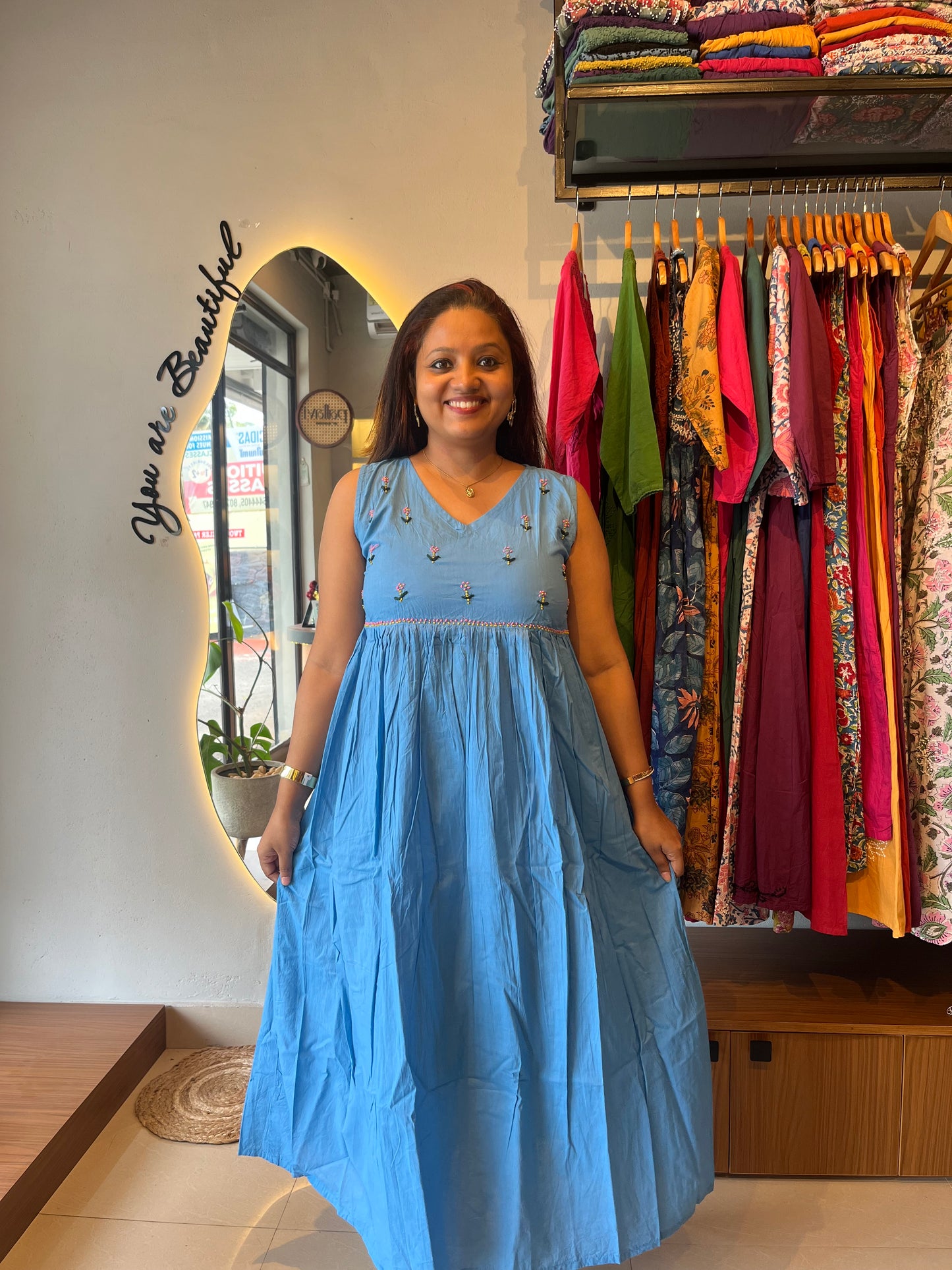 Blush and Bloom  Dress - Skyblue