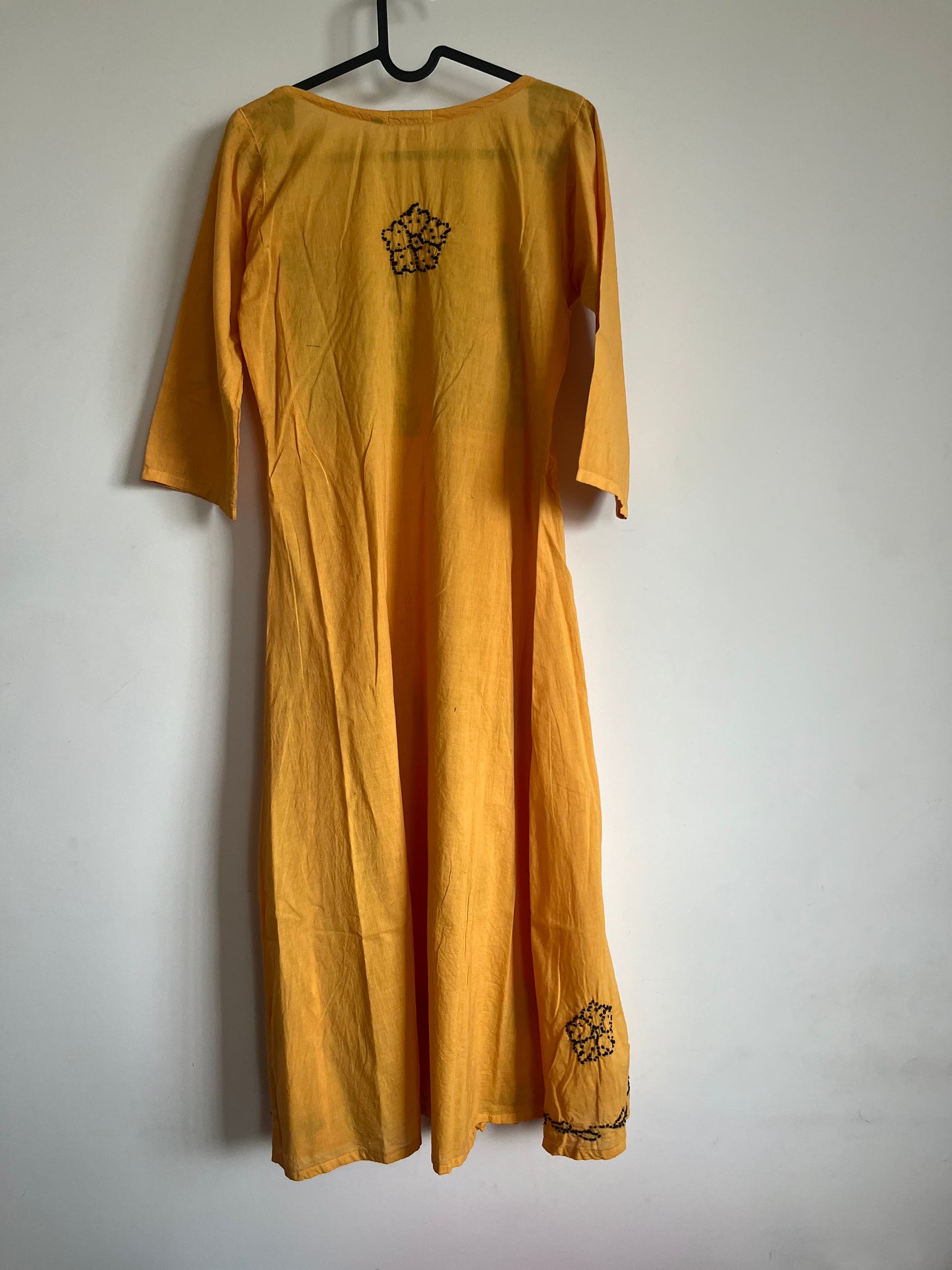 Pleated dress -Black knots on Mustard Yellow