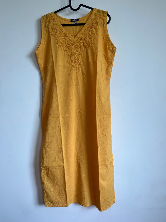 Straight Kurti and pant (Sleeveless) - Mustard Yellow