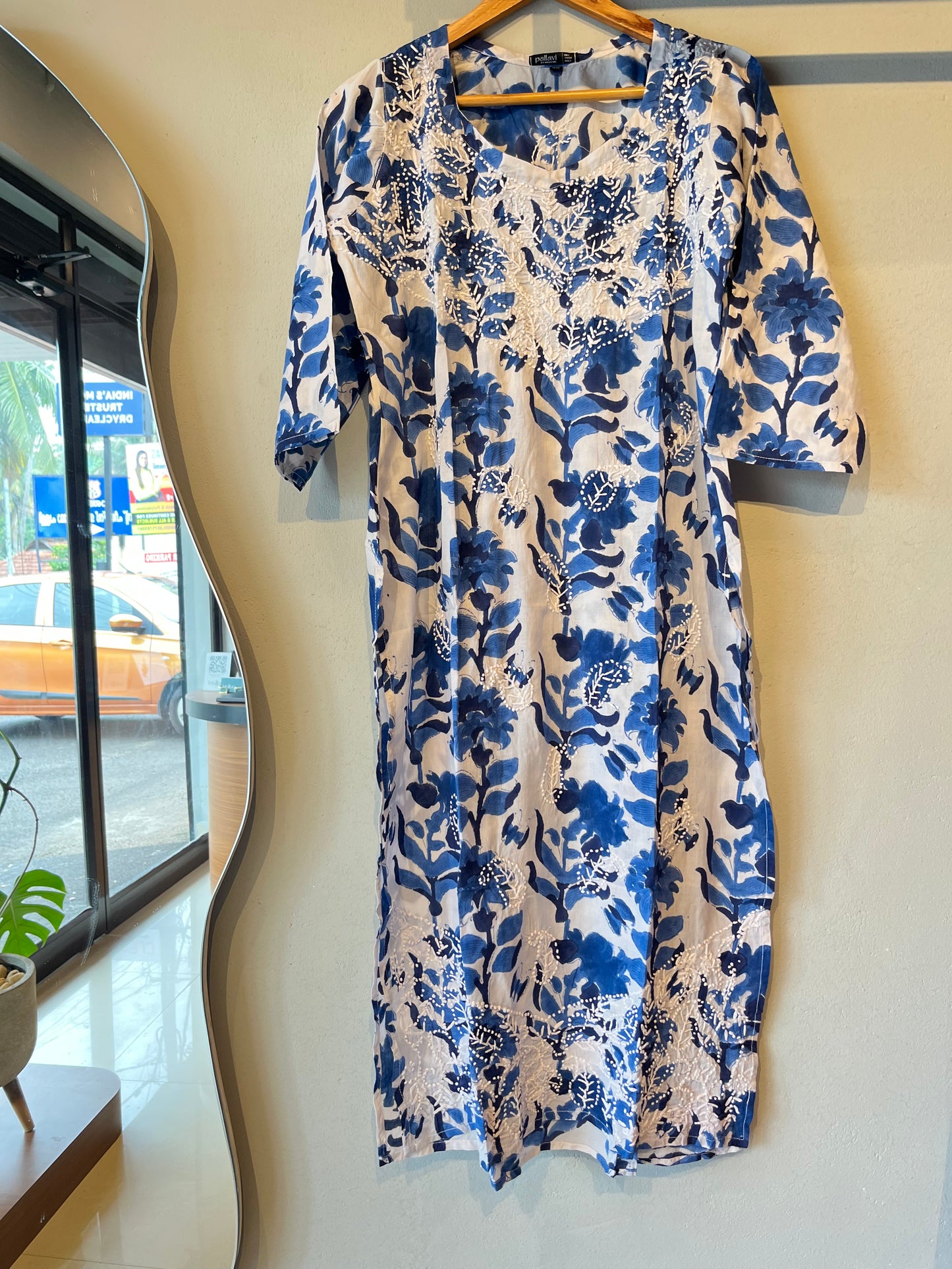 Straight Kurti - Floral Blue