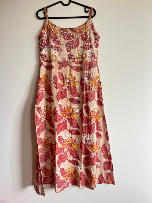 Sleeveless A-line Dress - Ajrakh Peach Red
