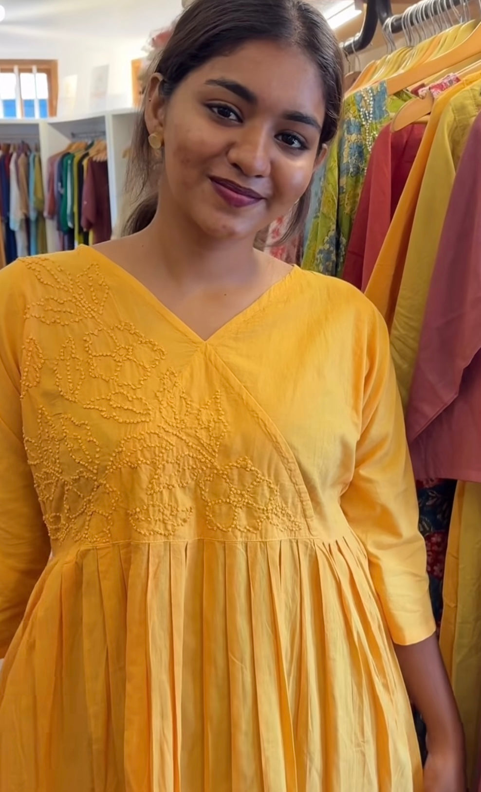 Pleated Angrakha dress PRE-ORDER - Mustard Yellow