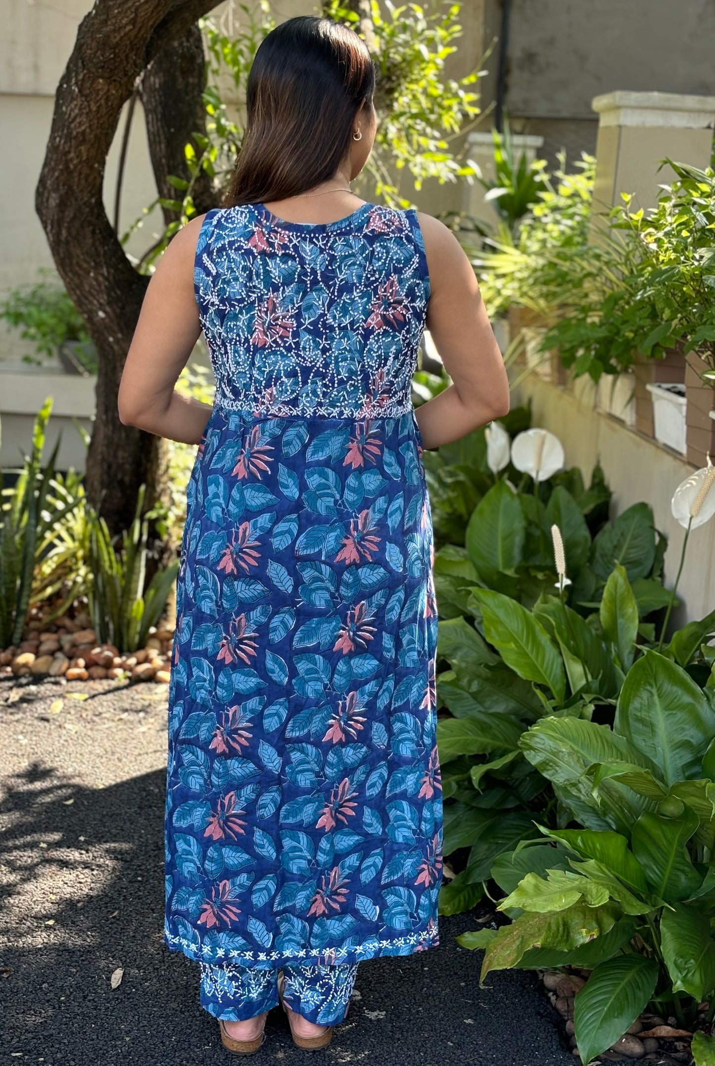 Sleeveless Aliya cut dress (with work on front and back) and pant PRE-ORDER - Neelima