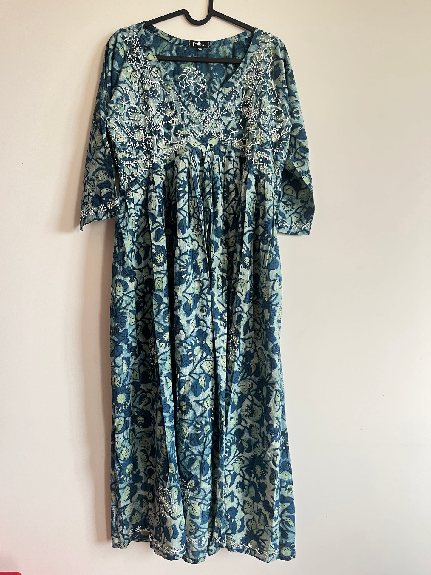 Aliya Cut Dress - Ajrakh Blue Green