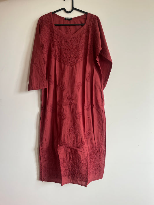 Straight Kurti - Black knots on Brick Red