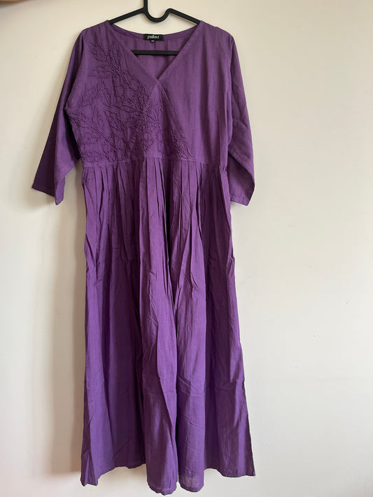 Pleated Angrakha dress - Dark Lavender