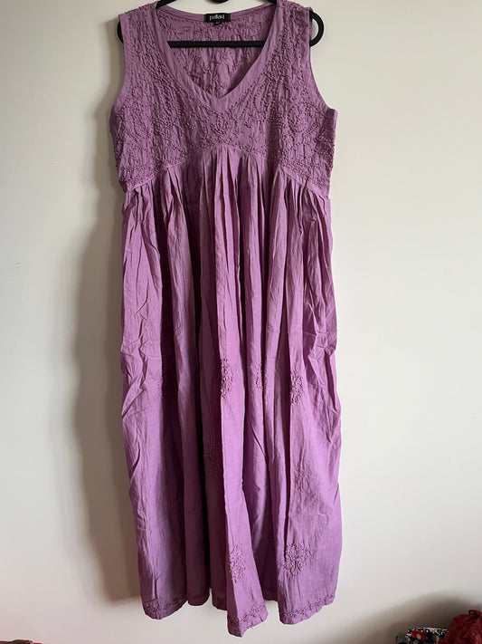 Sleeveless Aliya cut dress -Pink Lavender (with work on front and back)