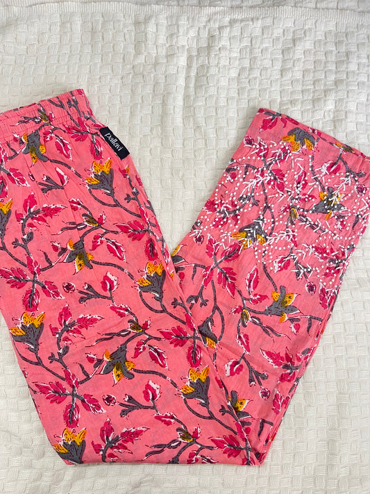 Printed Pants - Floral Peach Grey