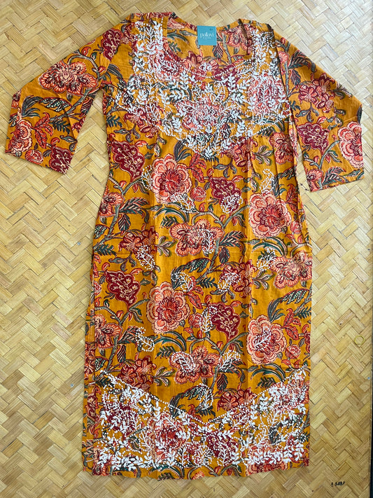 Straight Kurti - Floral Yellow Red