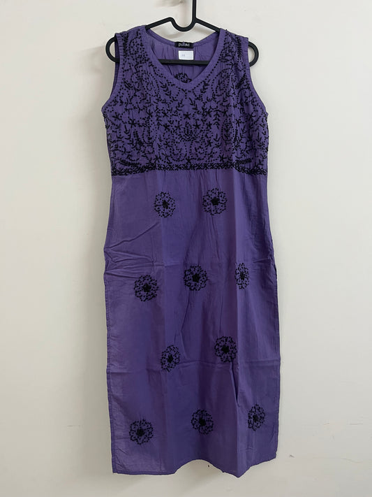 Sleeveless Straight kurti - Black knots on Amethyst