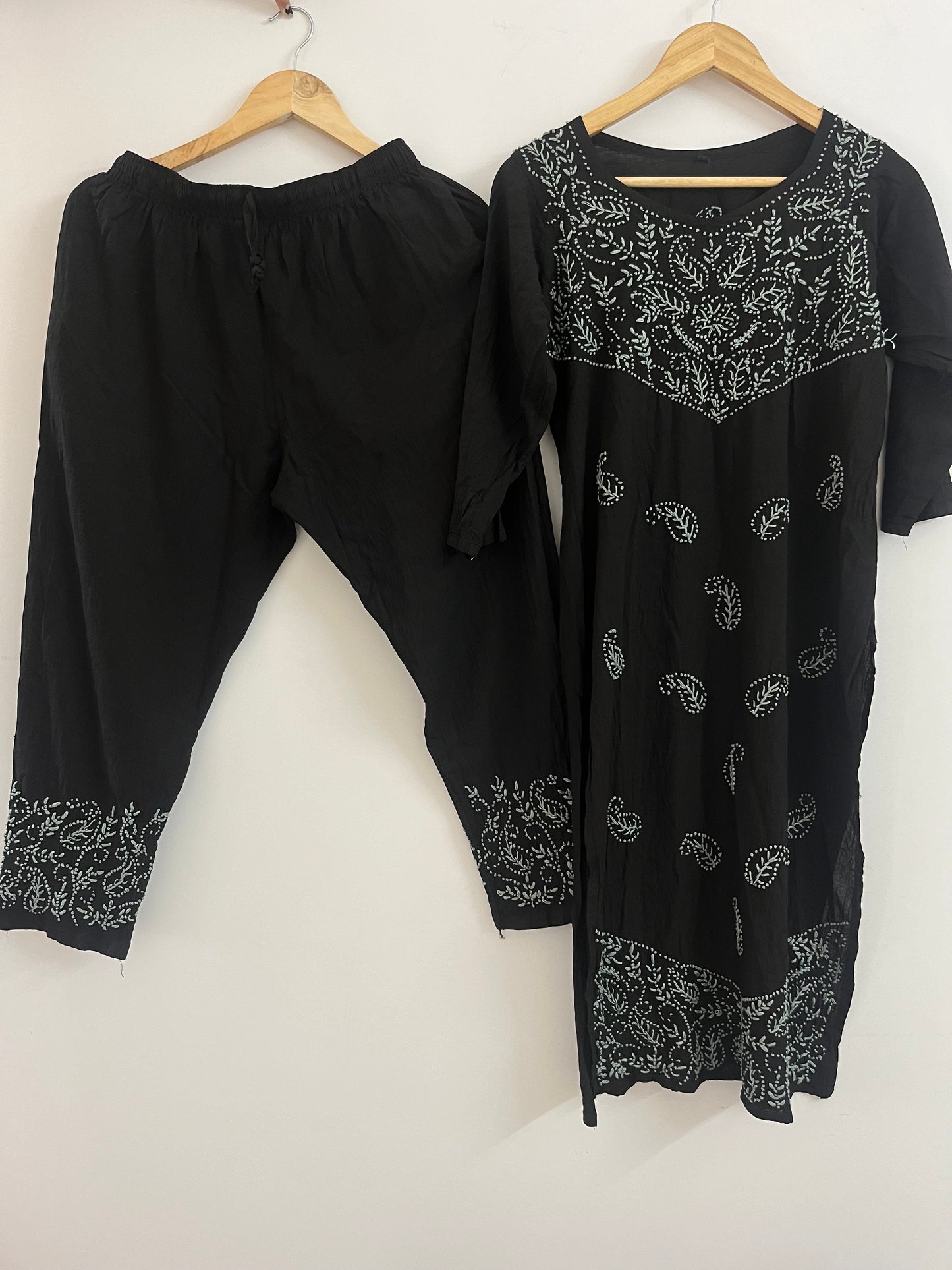 Straight Kurti and Pant PRE-ORDER (co-ord set) - Black with grey knots work