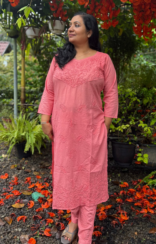 Straight Kurti and pant PRE-ORDER - Neon Peach