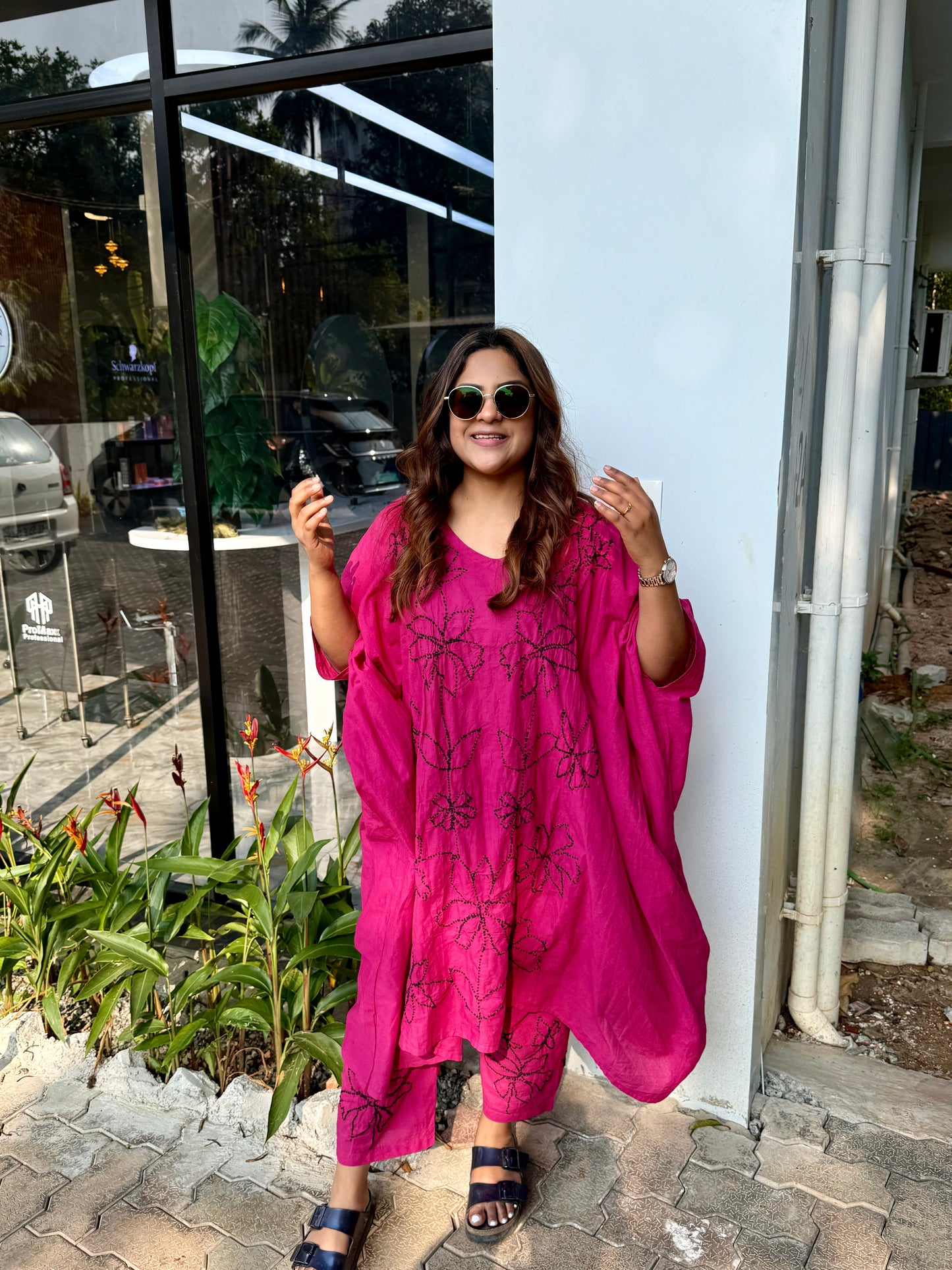 Kaftan top and pant PRE-ORDER - Black knots on Hot Pink