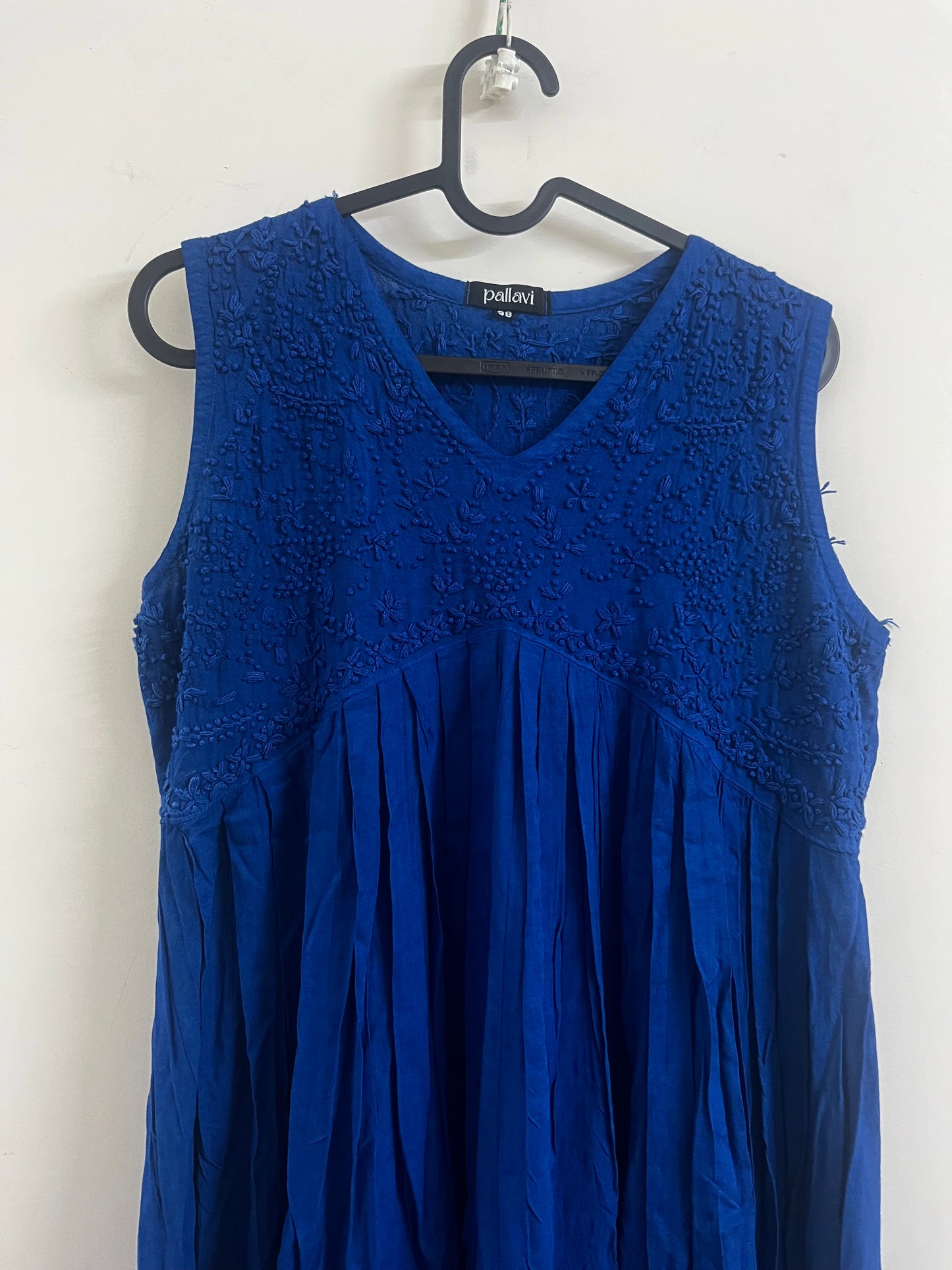 Sleeveless Aliya cut dress (with work on front and back) PRE-ORDER - Blue Sapphire