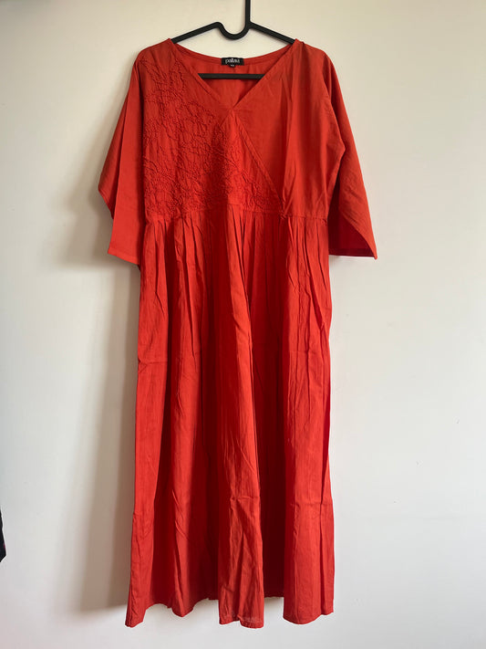 Pleated Angrakha dress - Dark Rust Orange