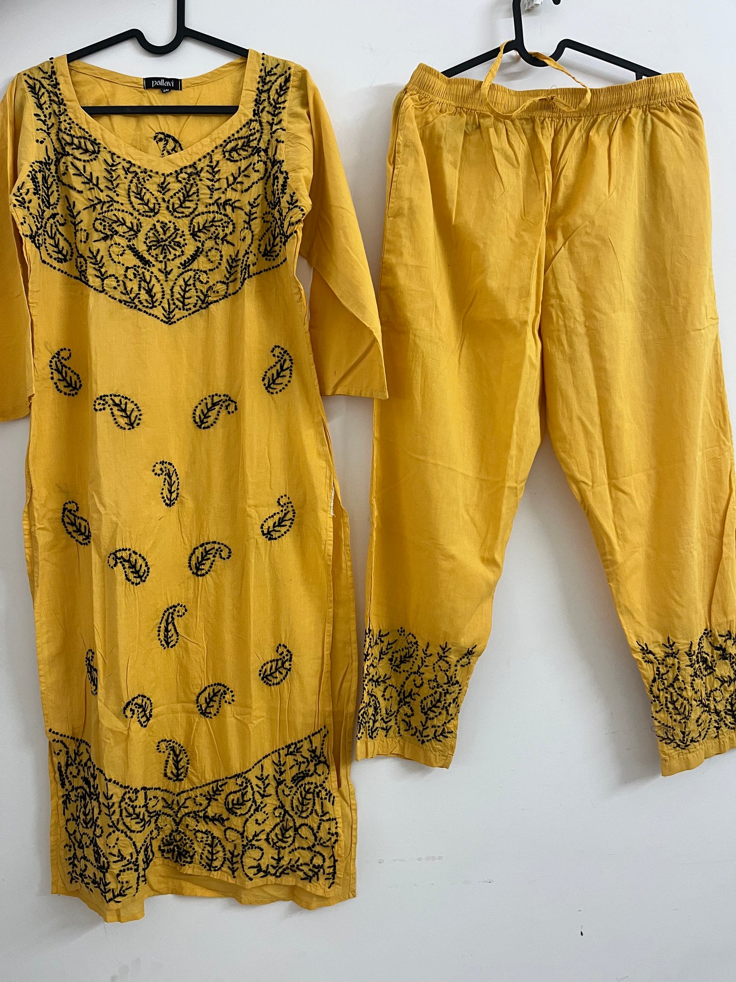Straight Kurti and pant PRE-ORDER - Black knots on Mustard Yellow