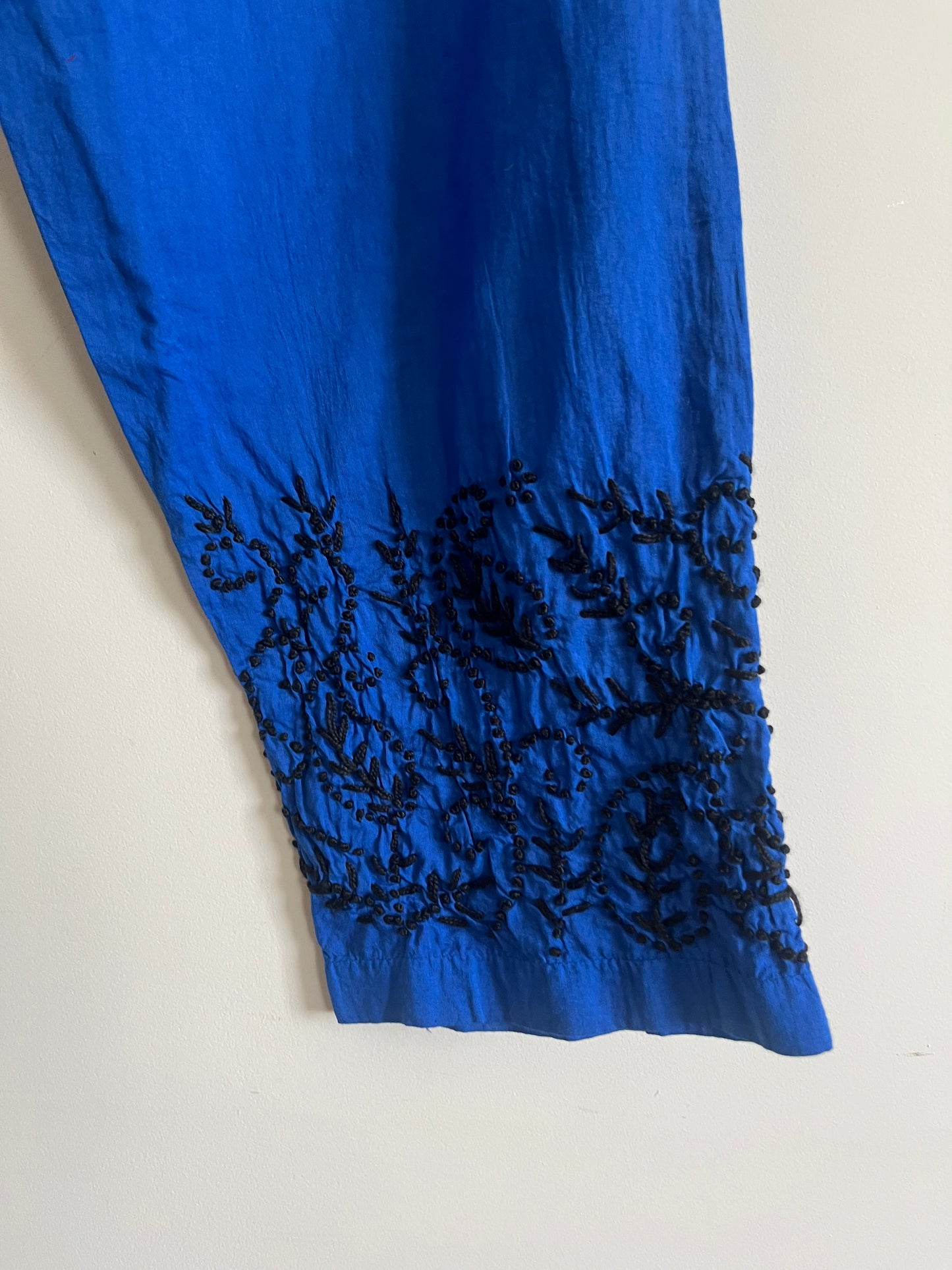 Sleeveless Aliya cut dress -Black knots on Royal Blue (with work on front and back) Top and Pant
